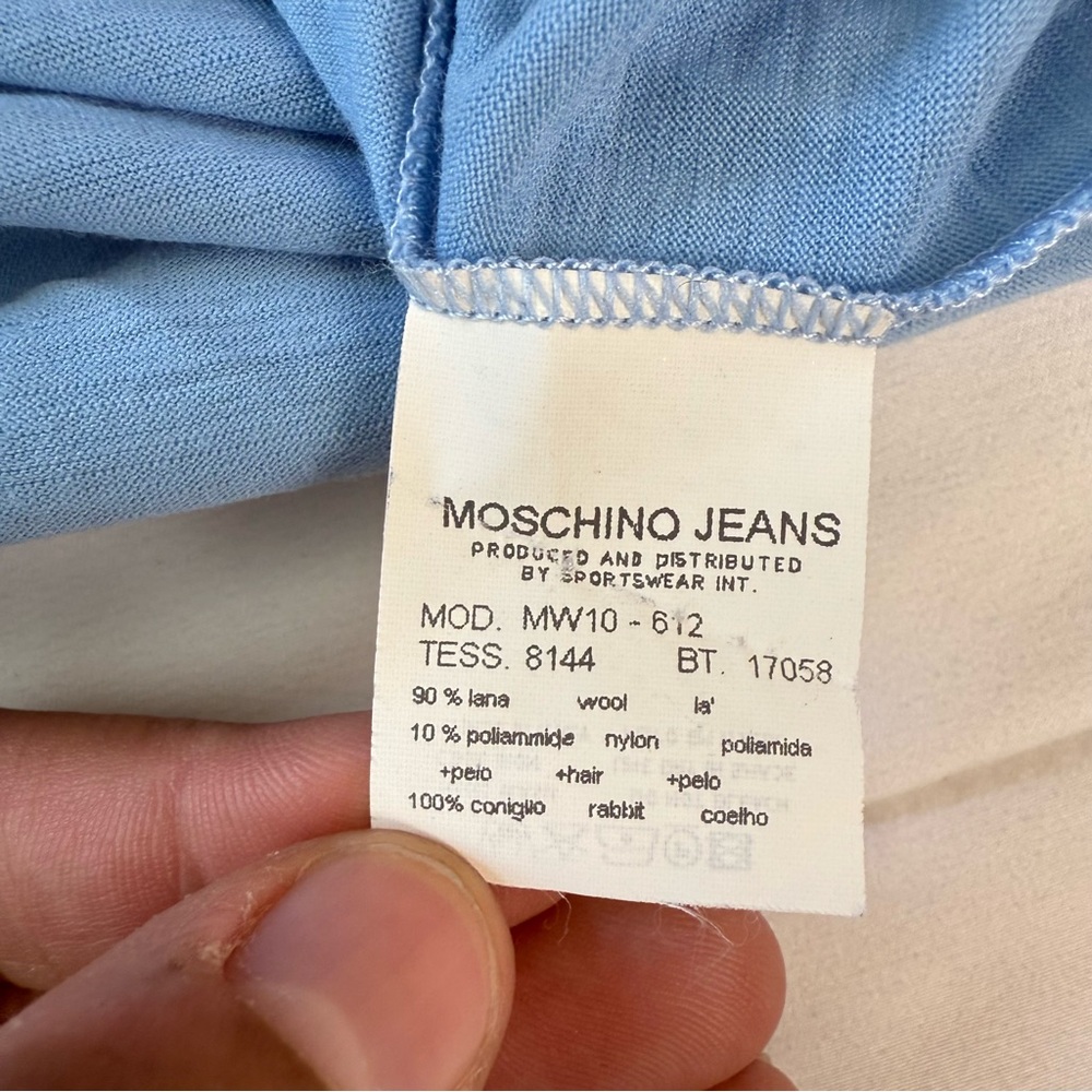 Moschino Pastel Blue Fur Trim Top Long Sleeve Size‎ 10 USA Made in Italy - Picture 8 of 10